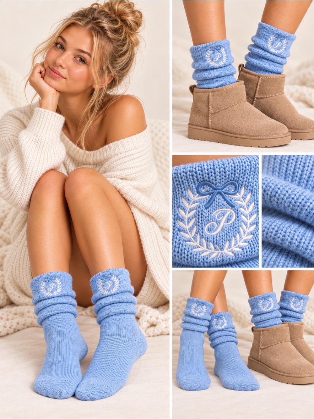 PINK Victoria's Secret Light Blue Slouch Crew Socks